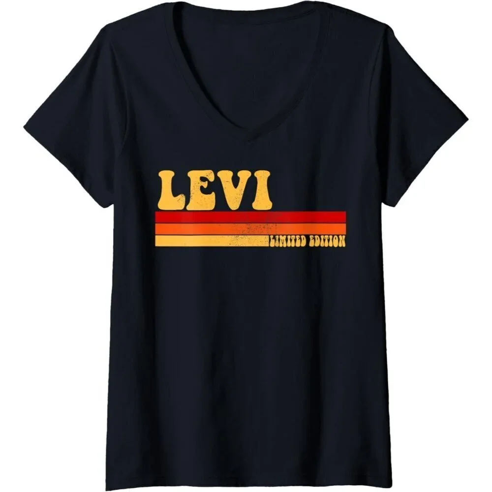 Womens LEVI Name Personalized Idea Men Retro Vintage LEVI V-Neck T-Shirt